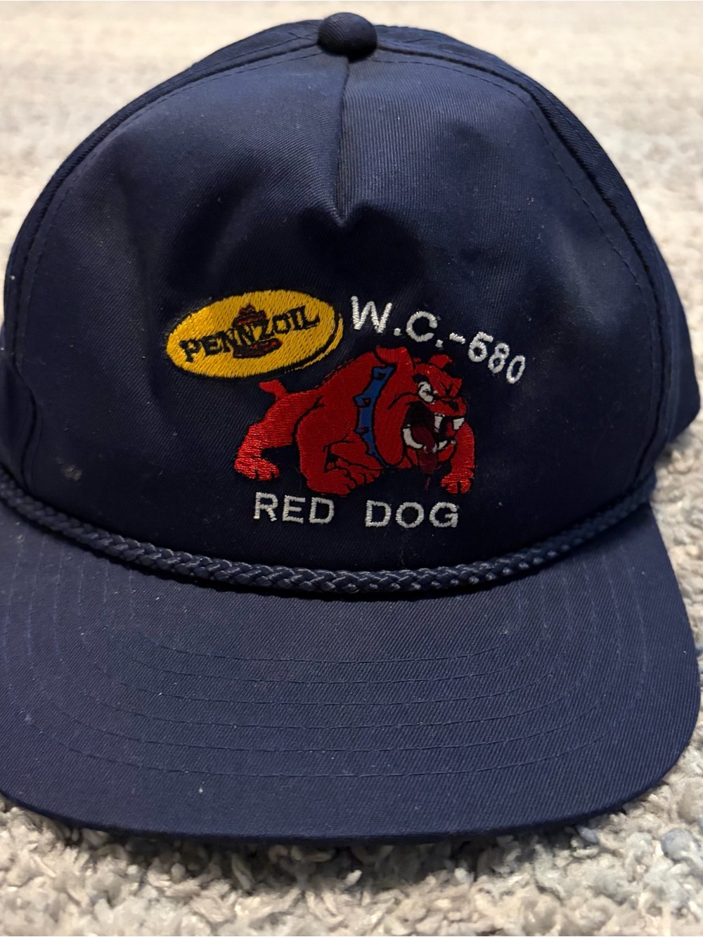 Vintage Pennzoil Red Dog WC-580 Snapback Rope Hat Navy Blue YoungAn Cap 90s